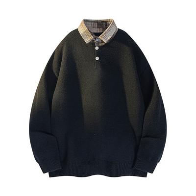 Herren Neuer Herbst und Winter Fake Zweiteiler Hemd Pullover Halbe Knopfleiste Gestricktes Unterhemd