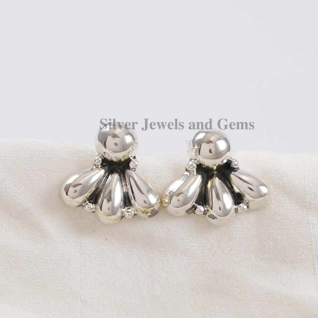 Handmade Puffed Sterling Silver Stud Earrings, Dainty Design