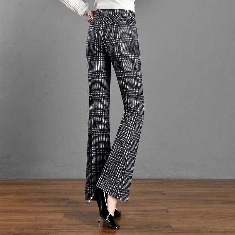 2025 Stylish Plaid Micro-Flare Women's Pants – Slimming, Body-Shaping & Elastic for Spring