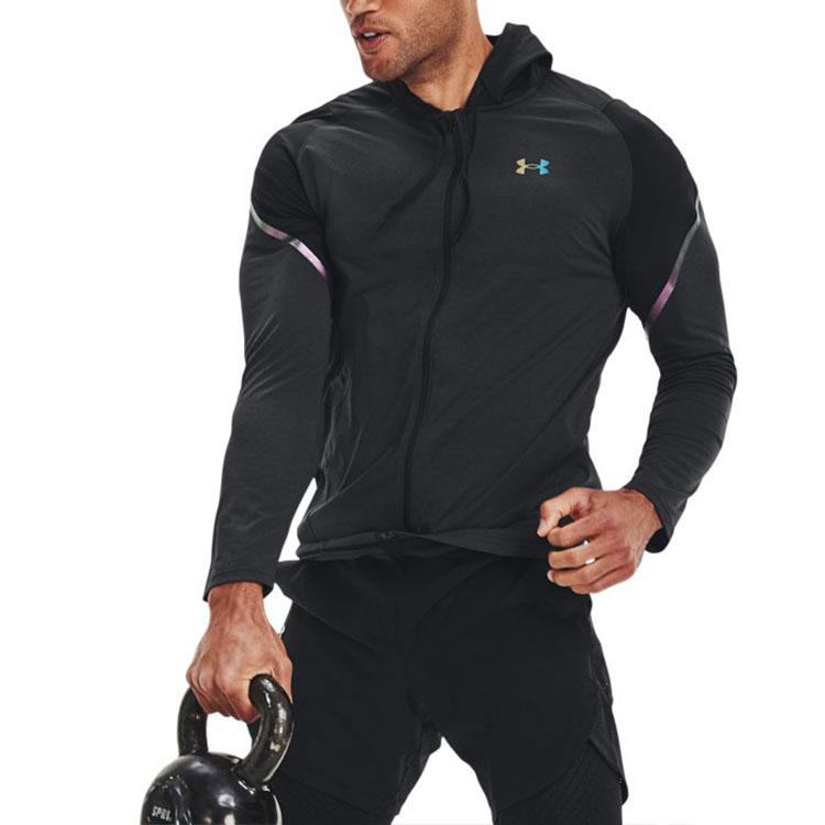 Under Armour Color Block Knit Zip Hoodie Sports Training Fitness Jacket Men Tops Black 1366170-001