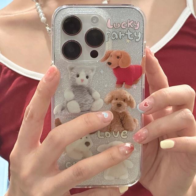 

Imd мультфильм собака кошка любовь Lucky Animal Party Laser Ins противоударный блестящий чехол для телефона для Iphone 11 12 Promax 13 14 Pro Max чехол For iphone 14pro