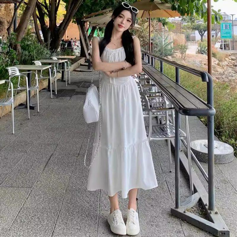 2026 White 'First Love' Sweet Spaghetti Strap Beach Vacation Dress