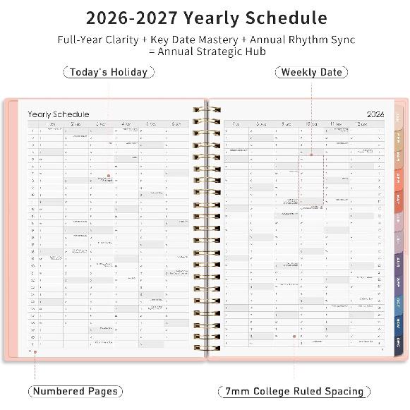 RETTACY 2026-2027 Monthly Planner, Jan 2026 - Dec 2027, Large Size (8.5" x 11"), Agenda, Calendar, 24 Month Tabs, Flexible Plastic Cover, 100 GSM
