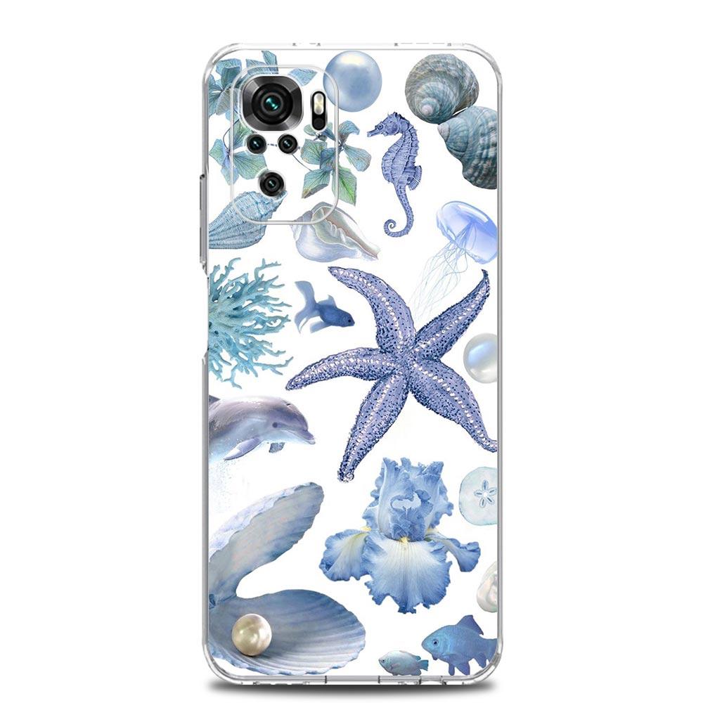 Phone Case For Xiaomi Redmi Note 14 13 12 4G 9S 9 10 11 Pro Plus 5G 14C 13C 12C 10C 9A Clear Soft TPU Cover Blue Ocean Animals