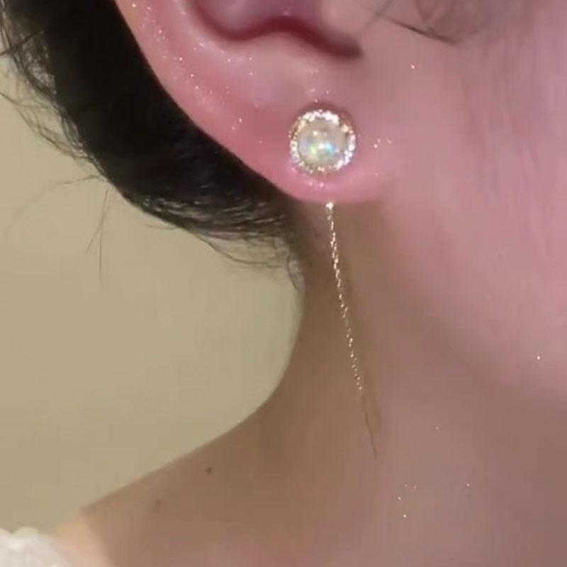 Women'S Fashion Trend Imitation Pearl Tassel Earrings For Women Copper Zircon Ear Line Earring Travel Banquet Party Gifts