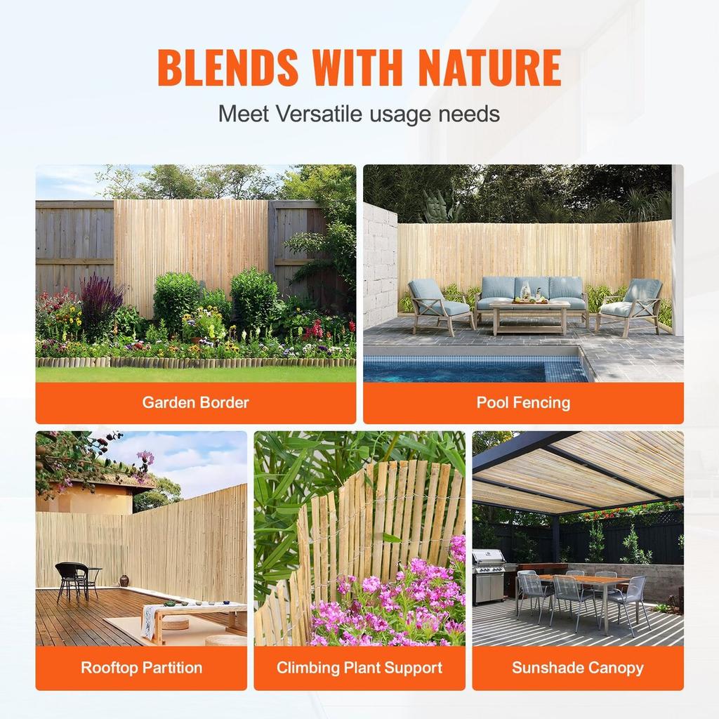 Natural Bamboo Slat Screening Privacy Bamboo Slat Fence 6 Ft H X 16 Ft L