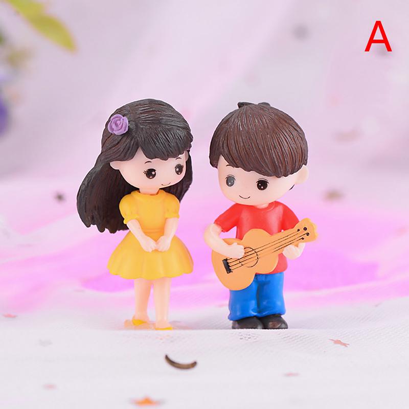 2pcs/set Mini Stool Lovers Couple Animals House Tree Fairy Garden Miniatures DIY Micro Landscape Decor Terrarium Action Figures