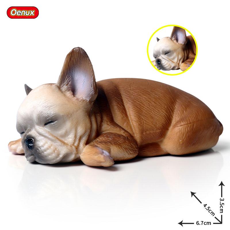 Oenux Lovely French Bulldog Animals Cute Puppy Sleep Lazy Dog Action Figures Model Figurine PVC Home Decoration Education Toy