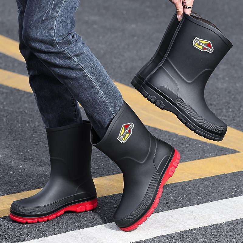 British trend men's rain shoes new medium tube men's water boots outdoor rainy day wading shoes non-slip fishing water shoes rubber shoes