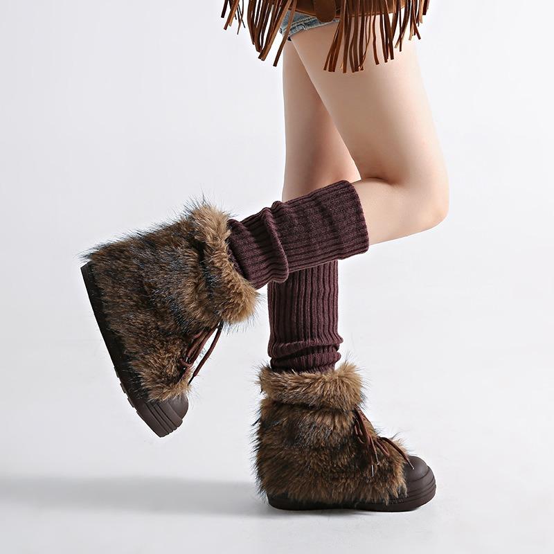 Retro popular fluffy big-headed boots for women's winter new fashionable warm and cold-resistant thick-soled heightening snow boots