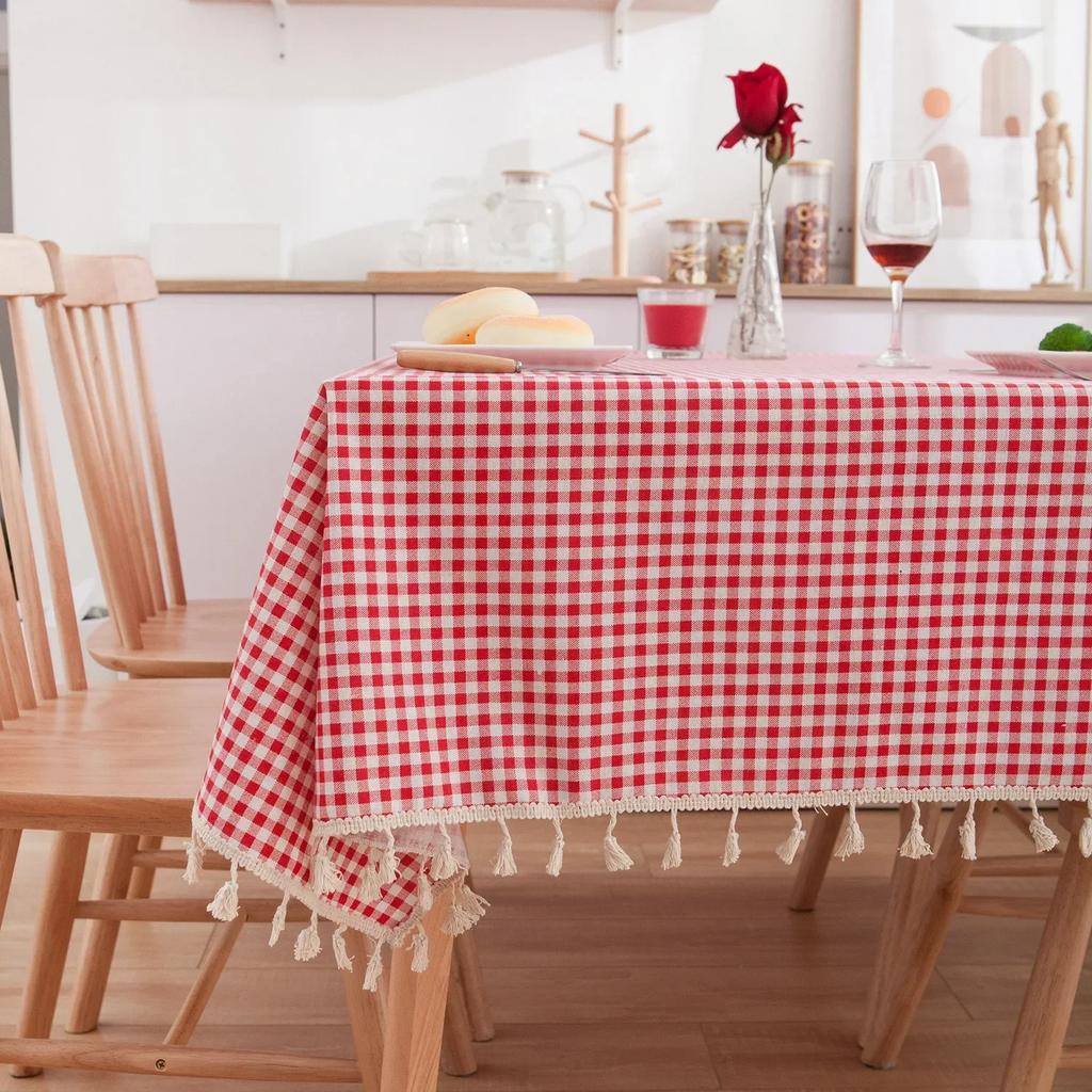 Cotton And Linen Printed Small Fresh Tablecloth Cover Cloth Fringe Lace Non-Slip Pattern Rectangular Home Decoration Outdoor