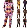 Women's Pajama Set - Long Sleeve Round Neck Drawstring Wide Leg Loungewear for Sleeping and Relaxing