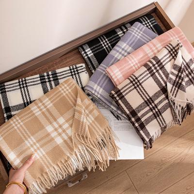 Imitation Cashmere Shawl Scarf High End Autumn and Winter Plaid Versatile Student Scarf Temperament Plaid Korean Fringed Scarf