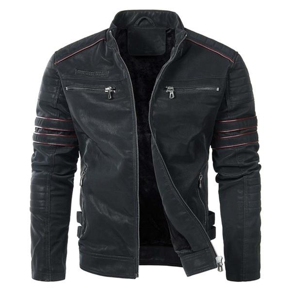 Jaqueta masculina de couro PU de outono e inverno para motocicleta