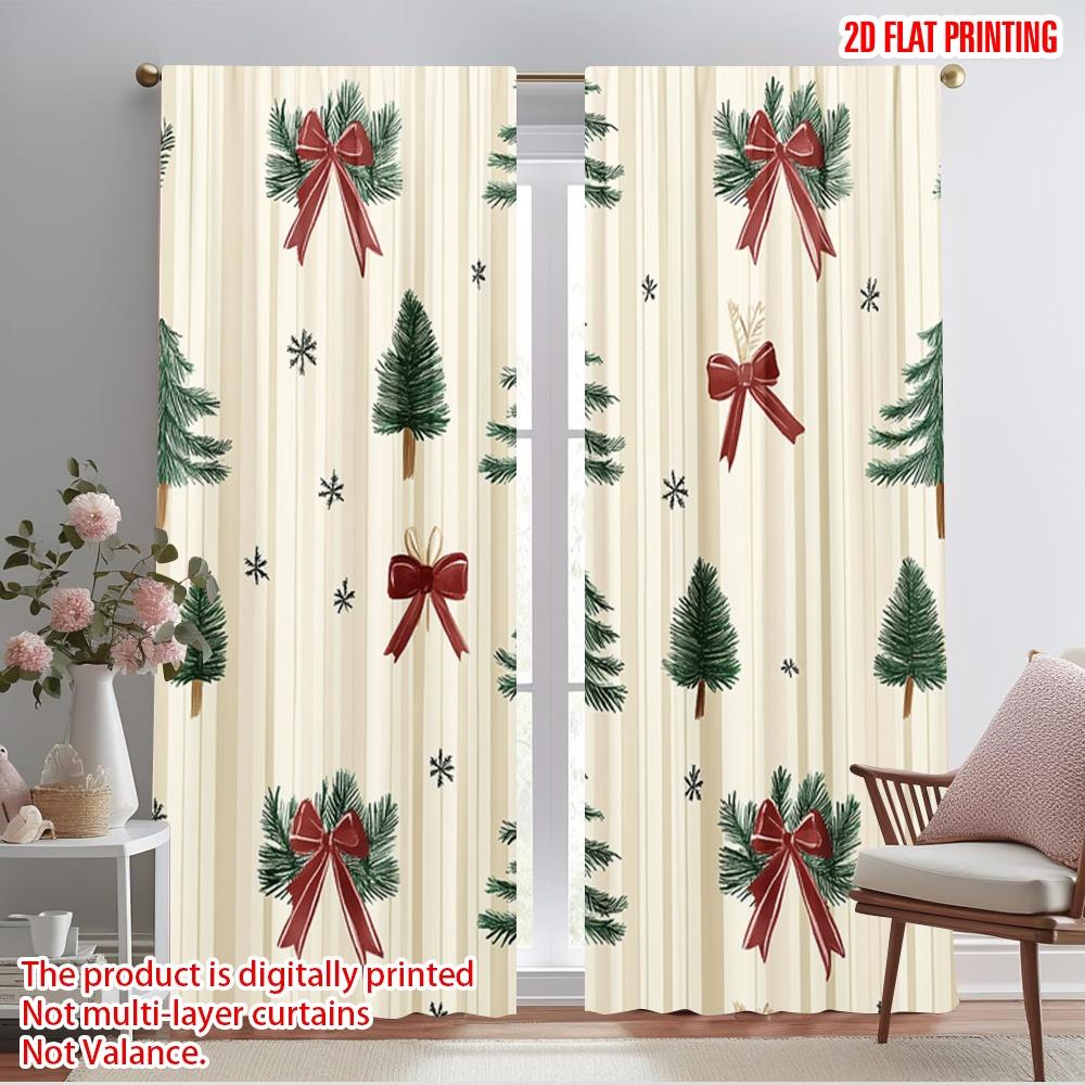 

2pcs,2D plane printing Curtain Popular Christmas Trees Bows Holiday_a (2) Versatile Durable Polyester (without rod) Art Deco 52.50×116.00 CM 2pcs