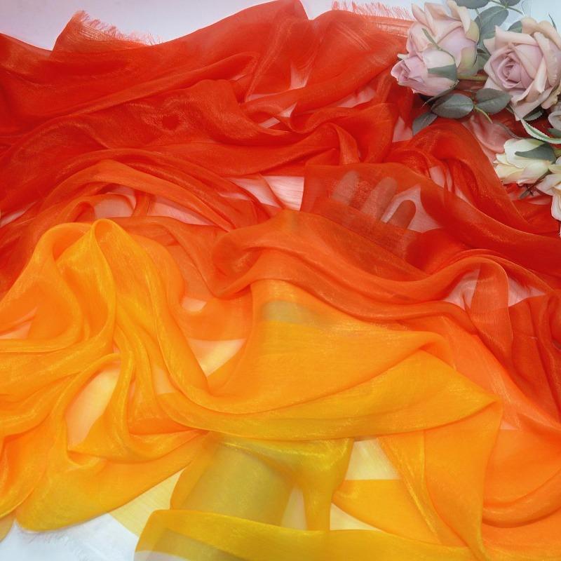 3/5/10m Multicolor Gradient Silk-Crepe Chiffon Fabric for Handmade DIY Sewing Hanfu Apparel Making Wedding Decoration