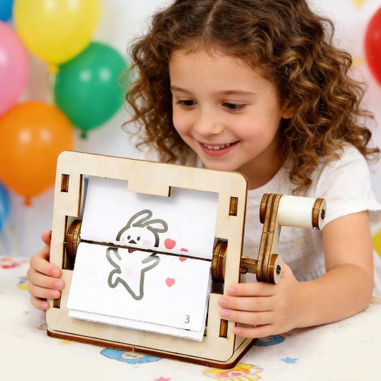 Hand Crank Animation Kit Toddlers Boys Girls Wooden Handmade Animation Machine Educational STEM Science Toy