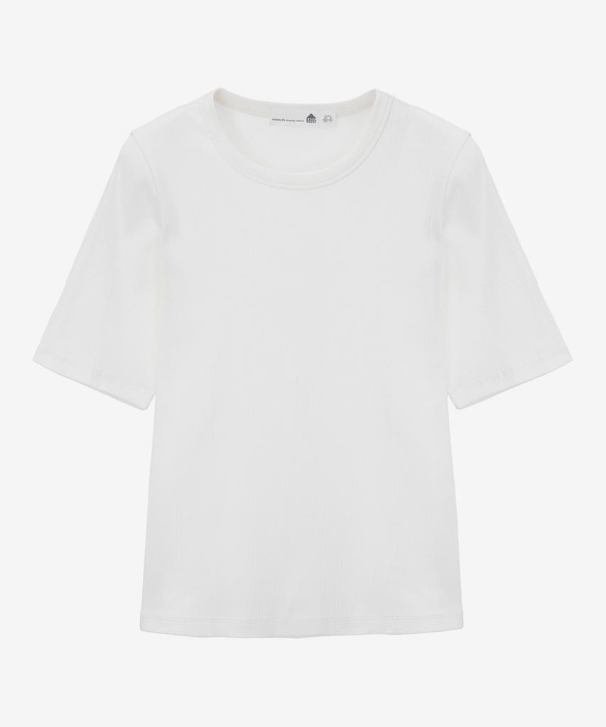 BASIC HOUSE Women'S Ribbed Short Sleeve T-Shirt White Lyts3201