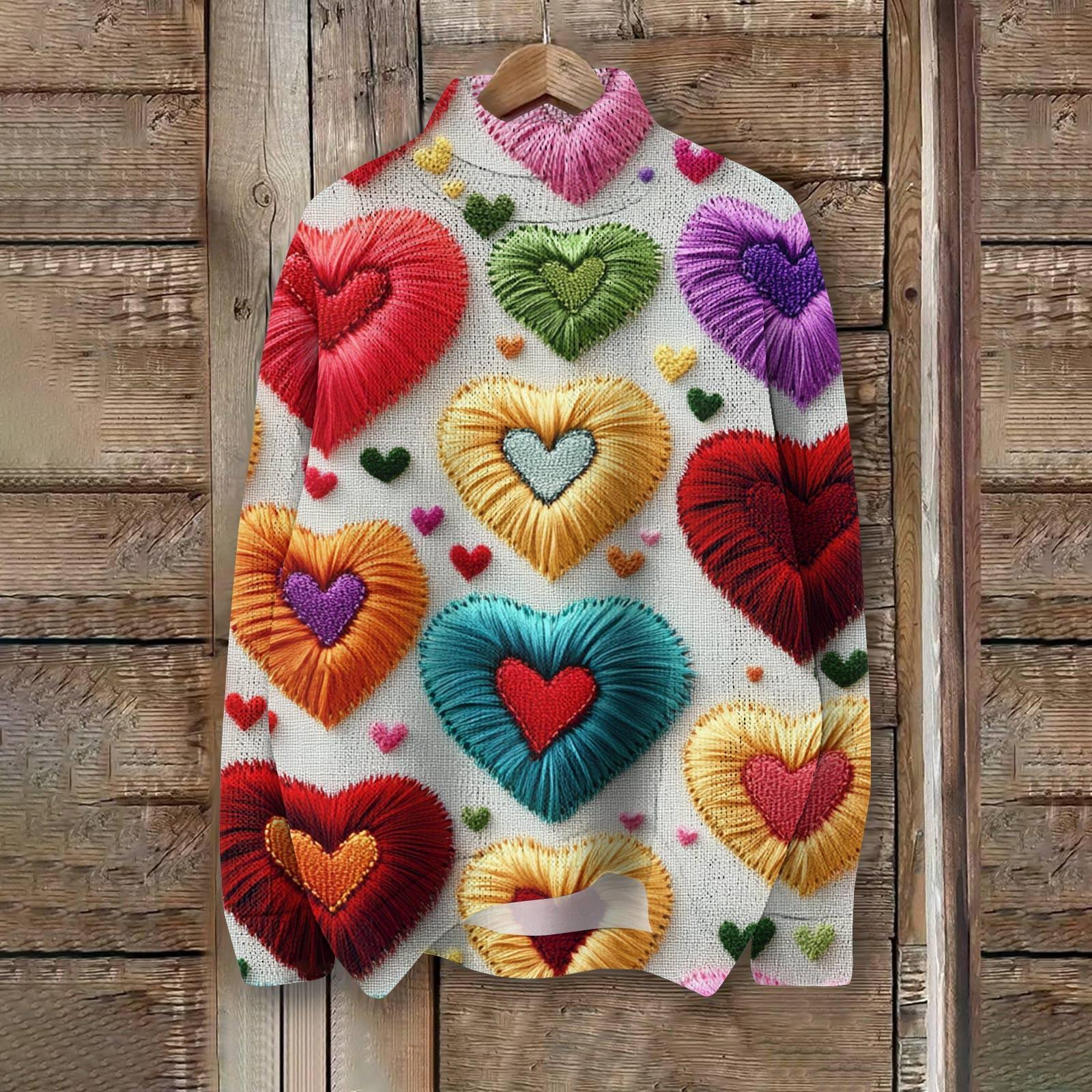 

Женская мода, повседневная водолазка с круглым вырезом и длинными рукавами, с принтом ко Дню святого Валентина, трикотажный топ XL арбуз красный