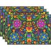 Boho Mexican Placemats Set of 4 6 8 Black Folk Art Botanical Table Mats Linen Washable Vibrant Dining Kitchen Heat Resistant
