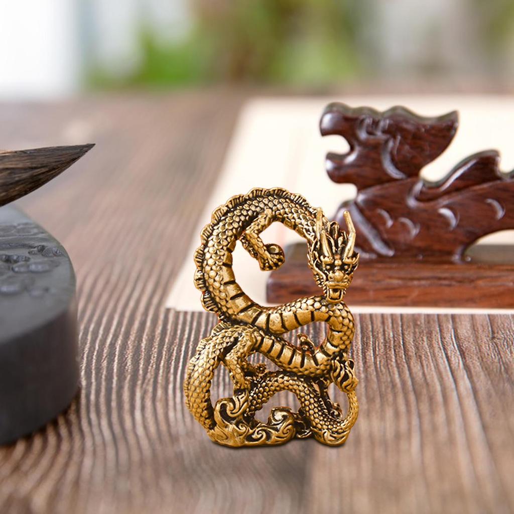 Brass Dragon Figurine Animal Figurine Holding Bead Crafts Wedding Gift Art Decor for Book Shelf Cabinet Hotel Tabletop Home