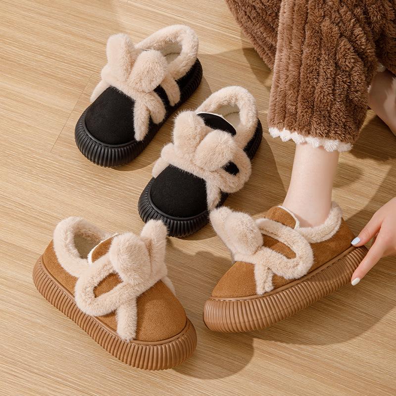 Fashion Women Winter Fluffy Slippers Indoor Warm Shoes Cute Cartoon Ear Soft Fur Anti-slip Female Home Street Daily Walking Cotton Shoes