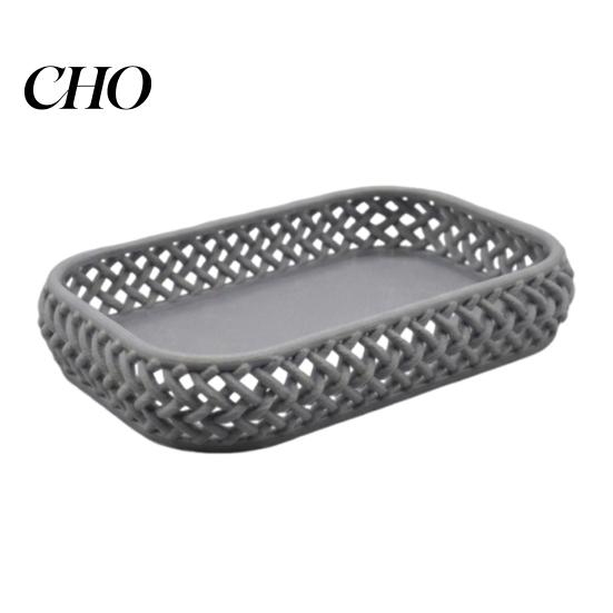 Breathable Storage Basket 3D Printed Woven Texture Soap Tray Bathroom Kitchen Sink Waterproof Organizer Dish Small Decorative Coffee Table for Perfume серый