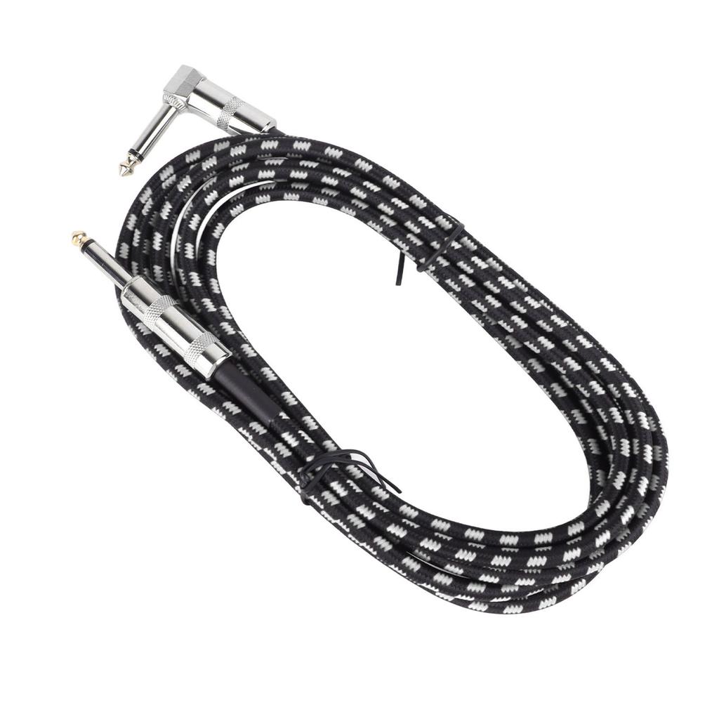Guitar Cable Copper Core Noise Reduction Good Sound Transmission Right Angle Guitar Cord for Bass Black White 3 m