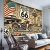 1pc Retro Route 66 Motorcycle Polyester Background Fabric - Retro American design, suitable for party decoration