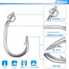 Pack of 10 Stainless Steel Fishing Hooks with Rings for Tuna and Yellowfin Longline Trolling Hooks with Triple Strengthened Thick Wire for Large Game