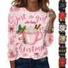 Women's Fashion Christmas Print Crewneck Long Sleeve Pullover Top for Holiday Party and Casual Wear