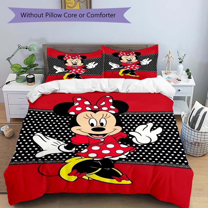 Minnie Mouse Dress Print 3Pcs Bedding Setduvet Cover With 2 Bedropillowcase Home Birthday Gift
