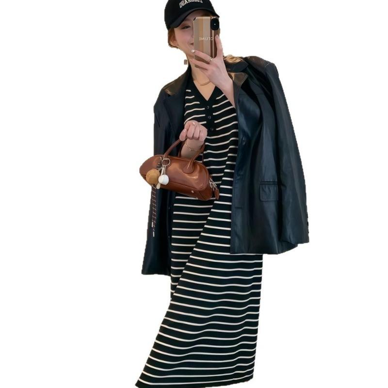 Women's Advanced V-neck Sleeveless Knit Dress Summer Slimming Base Long Dress