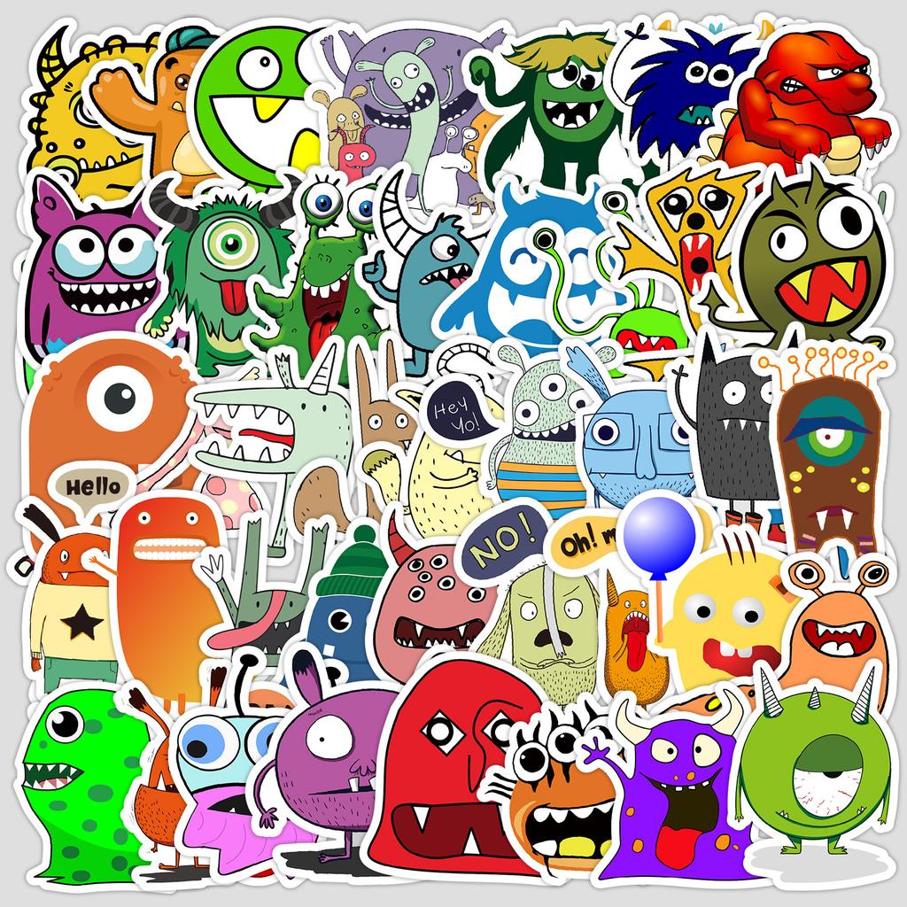 50 Cartoon Cute Little Monster Graffiti Stickers Mobile Phone Computer Waterproof Decorative Stickers Creative Stationery Stickers