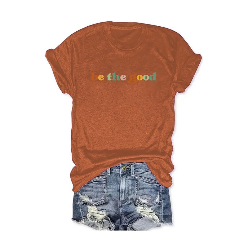 

Women s Summer Patterned Round Neck Short-Sleeve T-Shirt M