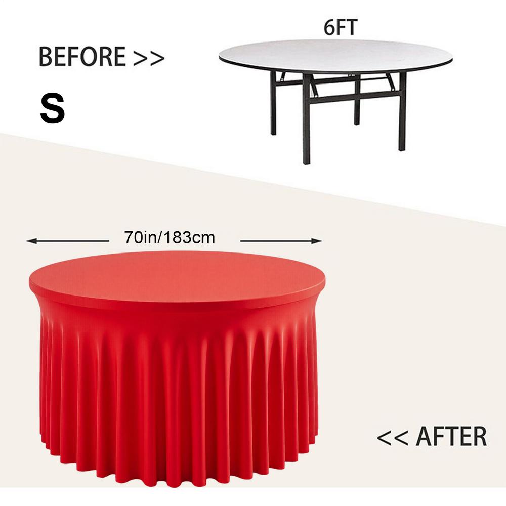 

Table Skirt 6ft/9ft Round Pleated Tablecloths Red Tableskirts Desk Cover Decorations For Christmas Baby Shower Birthday Party