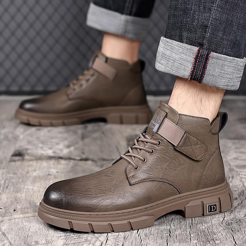 Fashion Retro Autumn Winter Cow Leather Ankle Boots for Men Fashion Non-slip Casual Designer Platform Shoes Man Warm Outdoor Man Boots