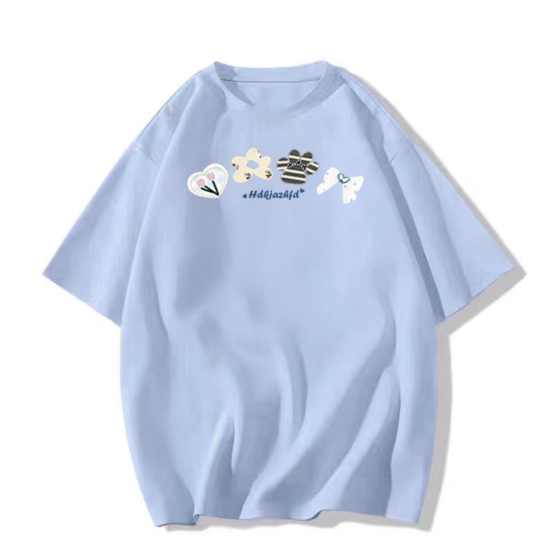 Women's Pure Cotton Short Sleeve T-Shirt - 2025 Summer Style with Straight Shoulder Design, Loose Half Sleeve, Niche American Fashion