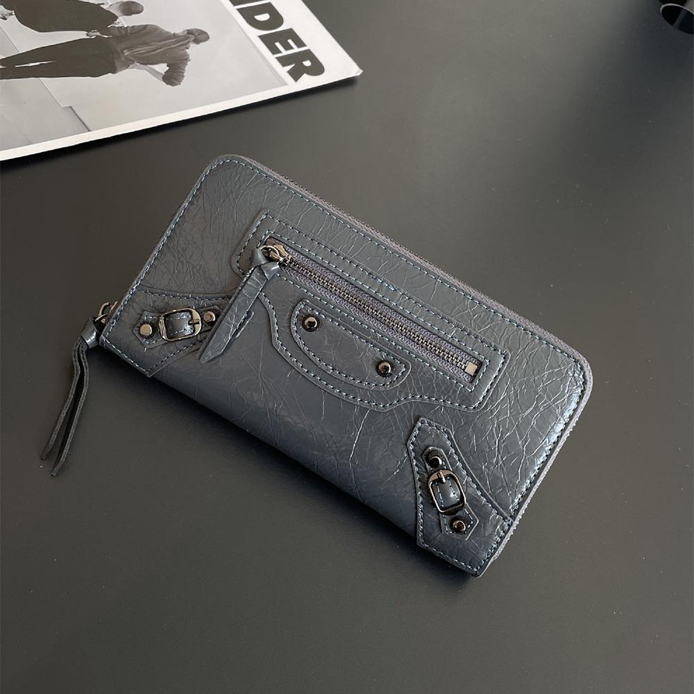 

Ретро Женские Кошельки из Натуральной Кожи Первый Слой Коровьей Кожи Мотоциклетный Длинный Кошелек Брендовый Стиль Заклепки Кошелек для Телефона Заклепки Клатч темно-синий