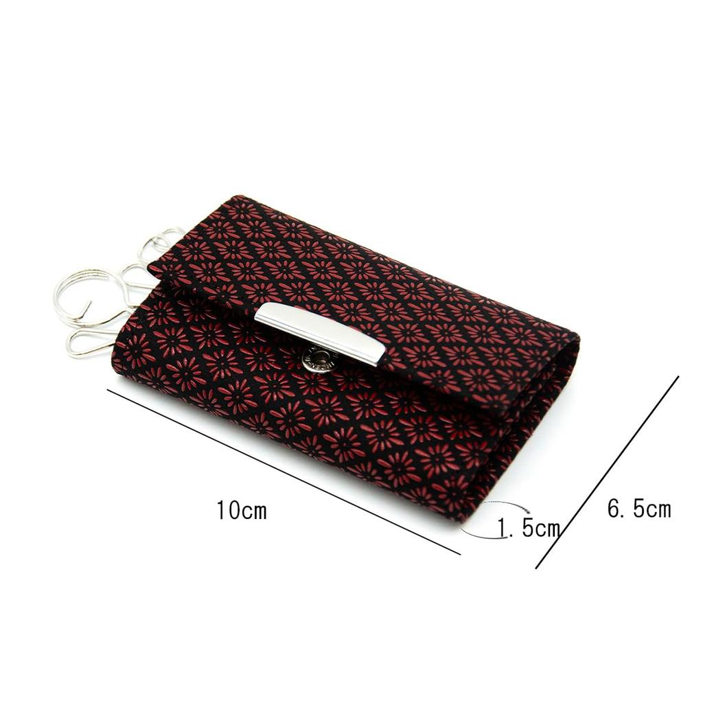 Inden Key Case Black with Red Diamond and Chrysanthemum [Inden-ya] C, Deerskin, Lacquer, Pattern, 4704-21-017