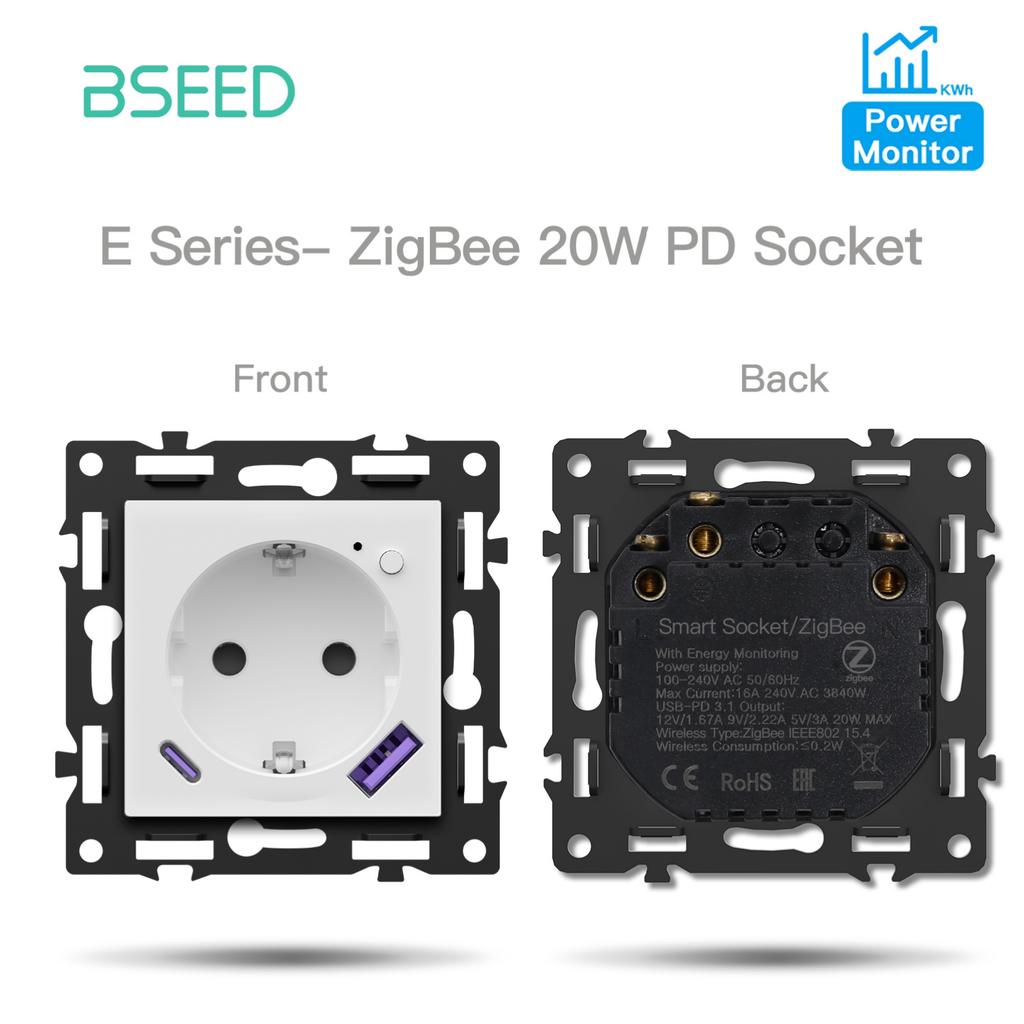 BSEED ZigBee Click Switch Modules Smart Light Switch Parts Glass/PC Frame DIY Combination Zigbee Sockets USB Charge E-Series