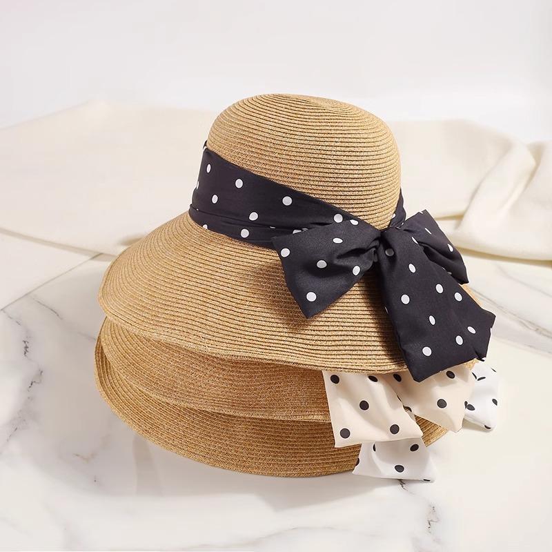 French Hepburn Style Straw Hat Light Luxury Fashion Seaside Beach Sunscreen Hat Summer Large Brim Sunshade Sun Hat