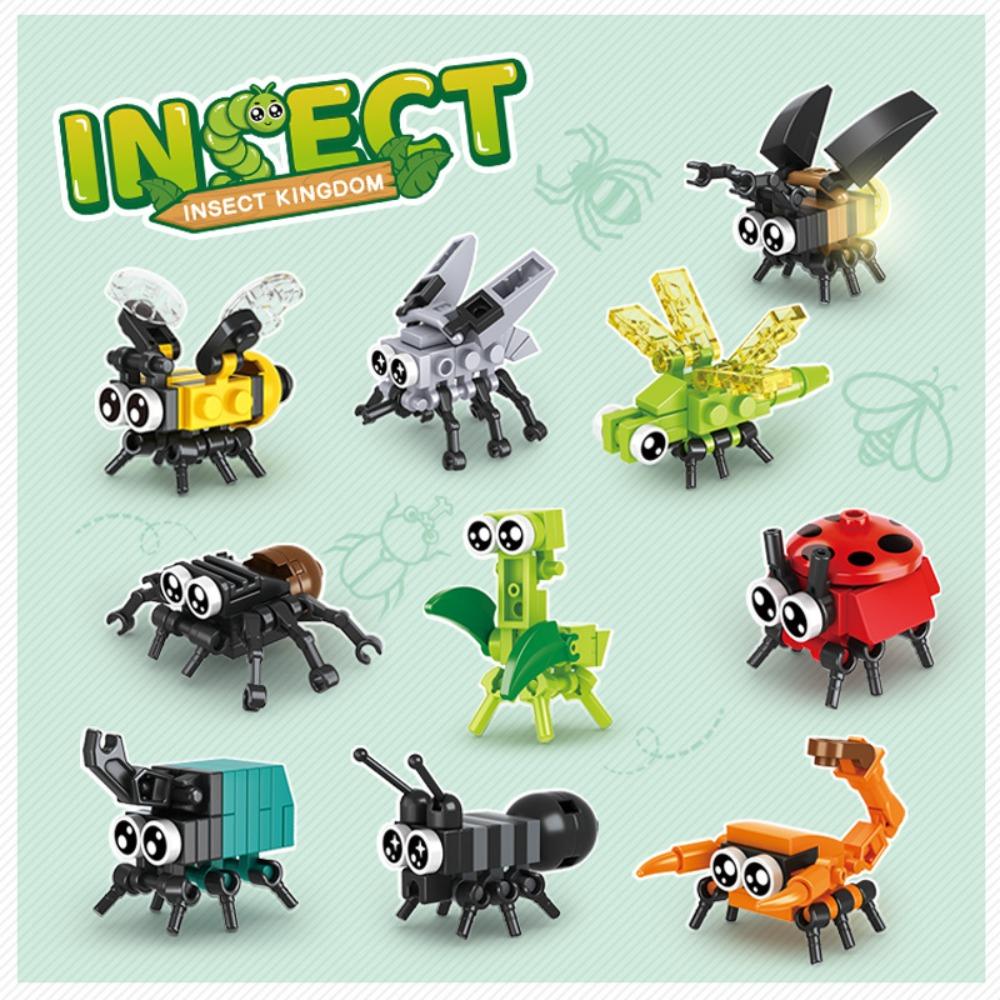 10Pcs Creative Building Blocks Animal Christmas Car Ocean Insect Model Children Assembled Toys Interesting Animal Ornament Gifts
