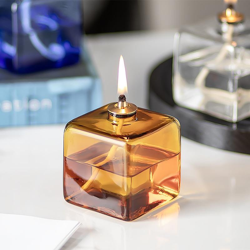 Creative Square Glass Candle Holder Oil Lamps Room Decoration Colorful Tabletop Candle Lamp Home Decor Wedding Centerpiece Gifts
