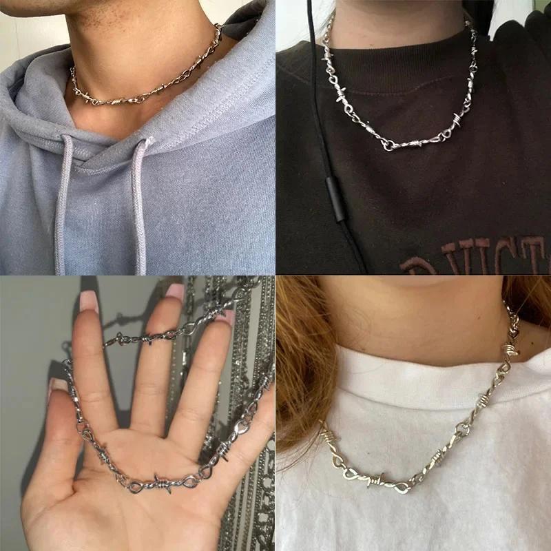Nuovo piccolo filo spinato spine collana unisex collana donna hip-hop gotico punk stile filo spinato piccola catena di spine collare regalo