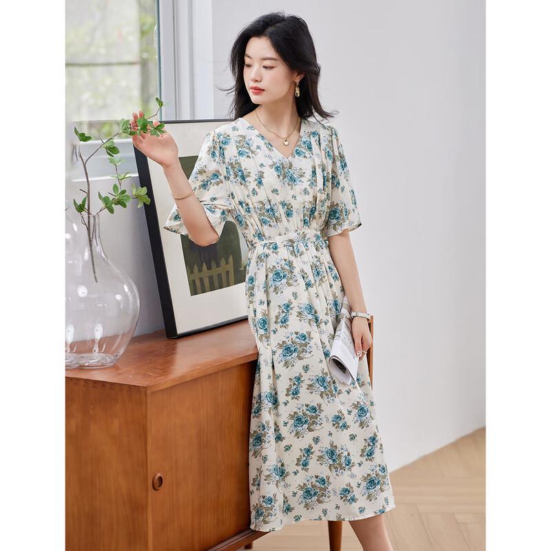 ORIGIN Women's V-Neck Floral Print Long Dress