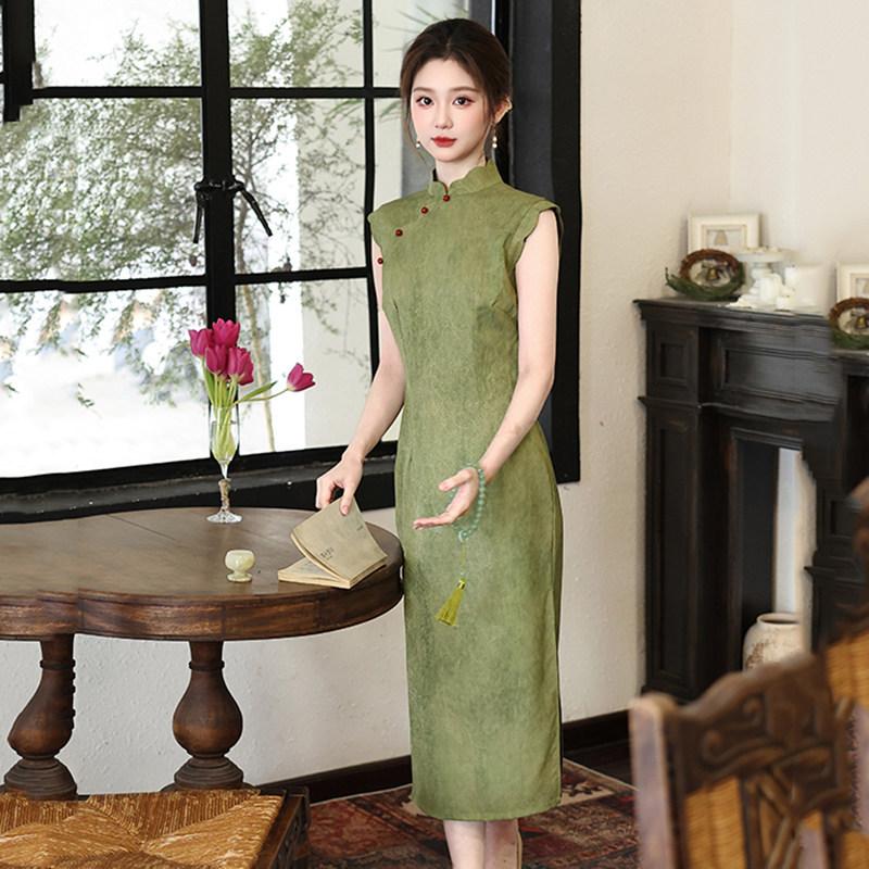 Green sleeveless national style new Chinese Suzhou long cheongsam improved young 1011 new women's high-end dress