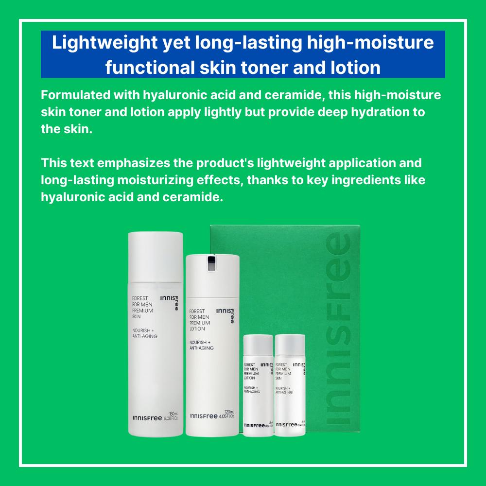 Innisfree Forest for Men Premium Skin Care Set (Skin 180ml, Lotion 120ml, Mini Size Skin & Lotion 25ml Each)