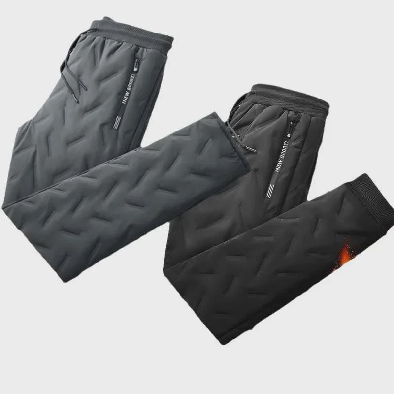 Men's Windproof Winter Sweatpants - Large Size, Cotton, Velvet, Lambskin, Three-Layer Composite, Warm, Casual, Loose Fit