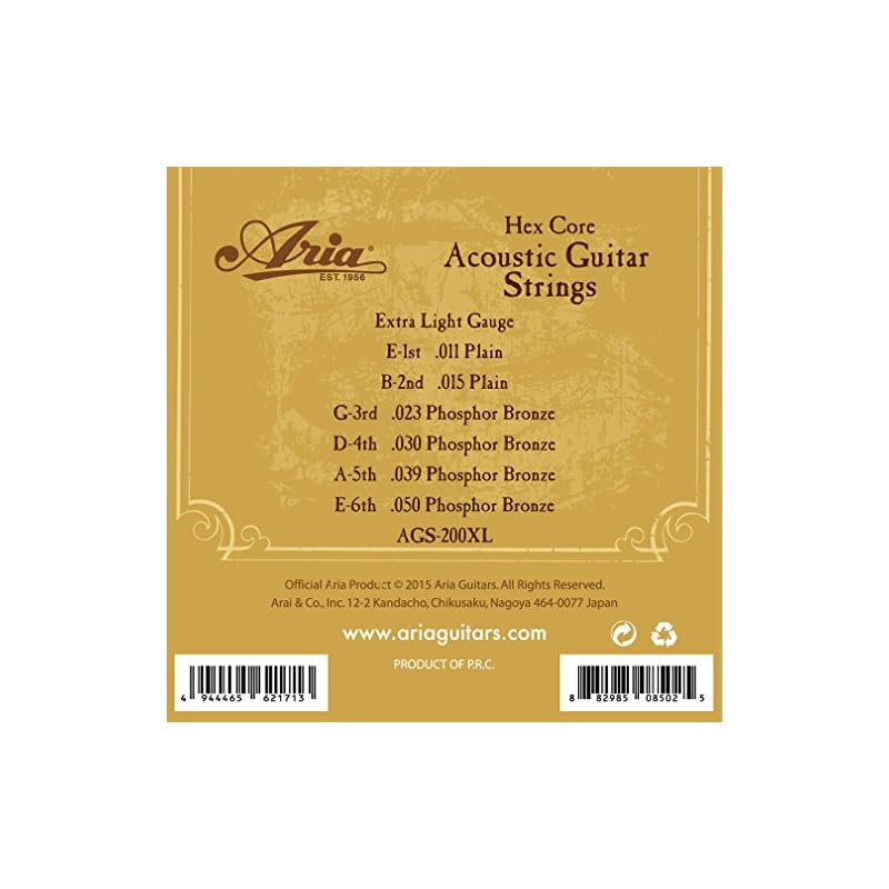 ARIA Acoustic Guitar Folk Guitar Strings, Extra Light Phosphor Bronze, AGS-200XL